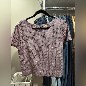 J. Crew Red and Blue Geometric Short Sleeve Top